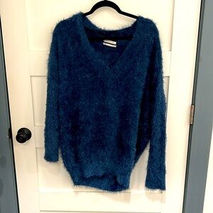 Oversized blue fuzzy sweater
